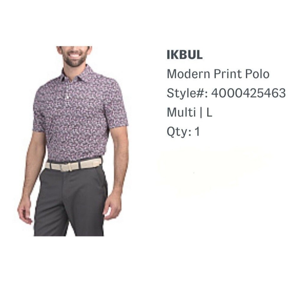 Ibkul Men's Short Sleeve Polo UPF 50+ Multicolor NWT Large